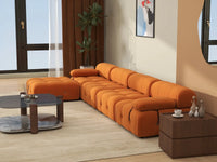 Éther Orange 4-Seater L-Shaped Sectionals | 5-Piece (includes 1 ottoman), Velvet Fabric, Fixed Upholstery