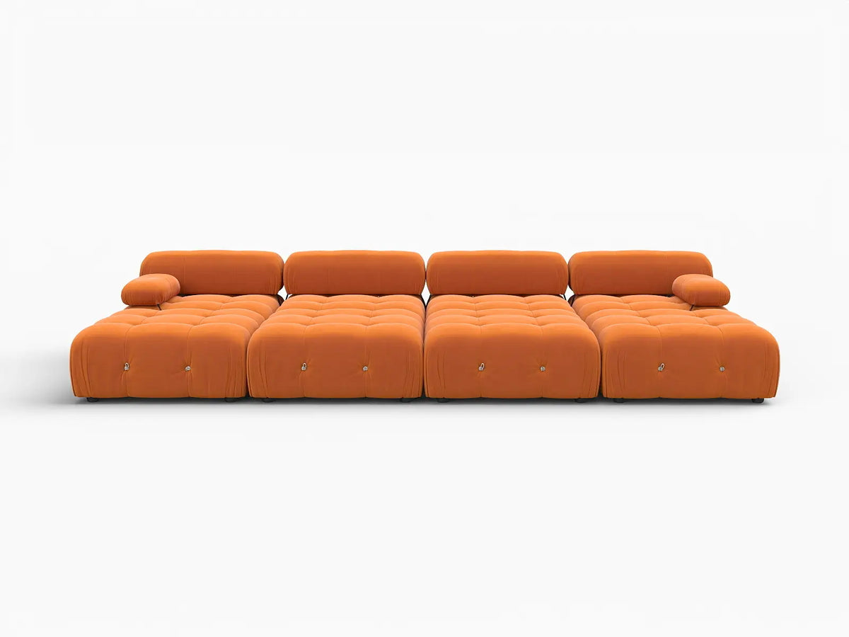 Éther Orange 4-Seater Pit Sectionals | 8-Piece (includes 4 ottomans), Velvet Fabric, Fixed Upholstery