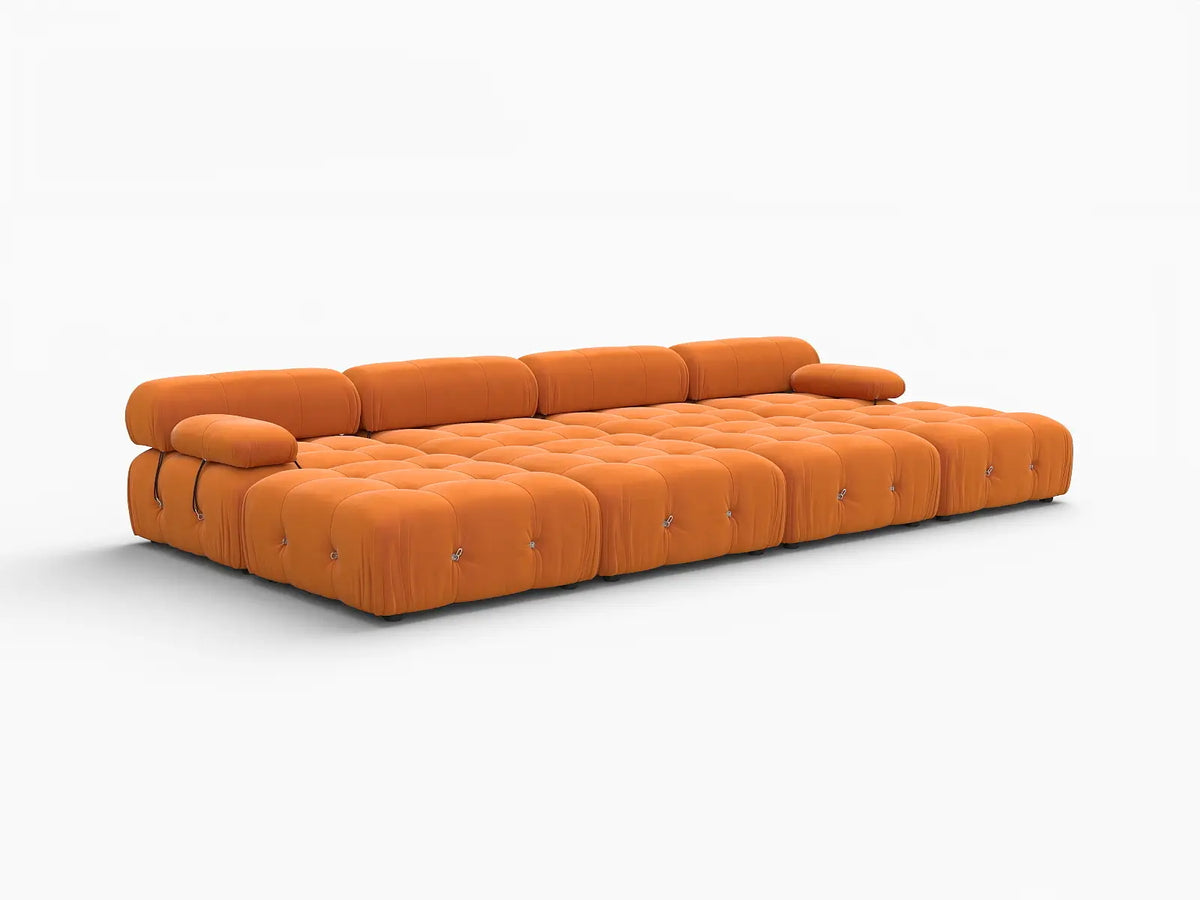 Éther Orange 4-Seater Pit Sectionals | 8-Piece (includes 4 ottomans), Velvet Fabric, Fixed Upholstery