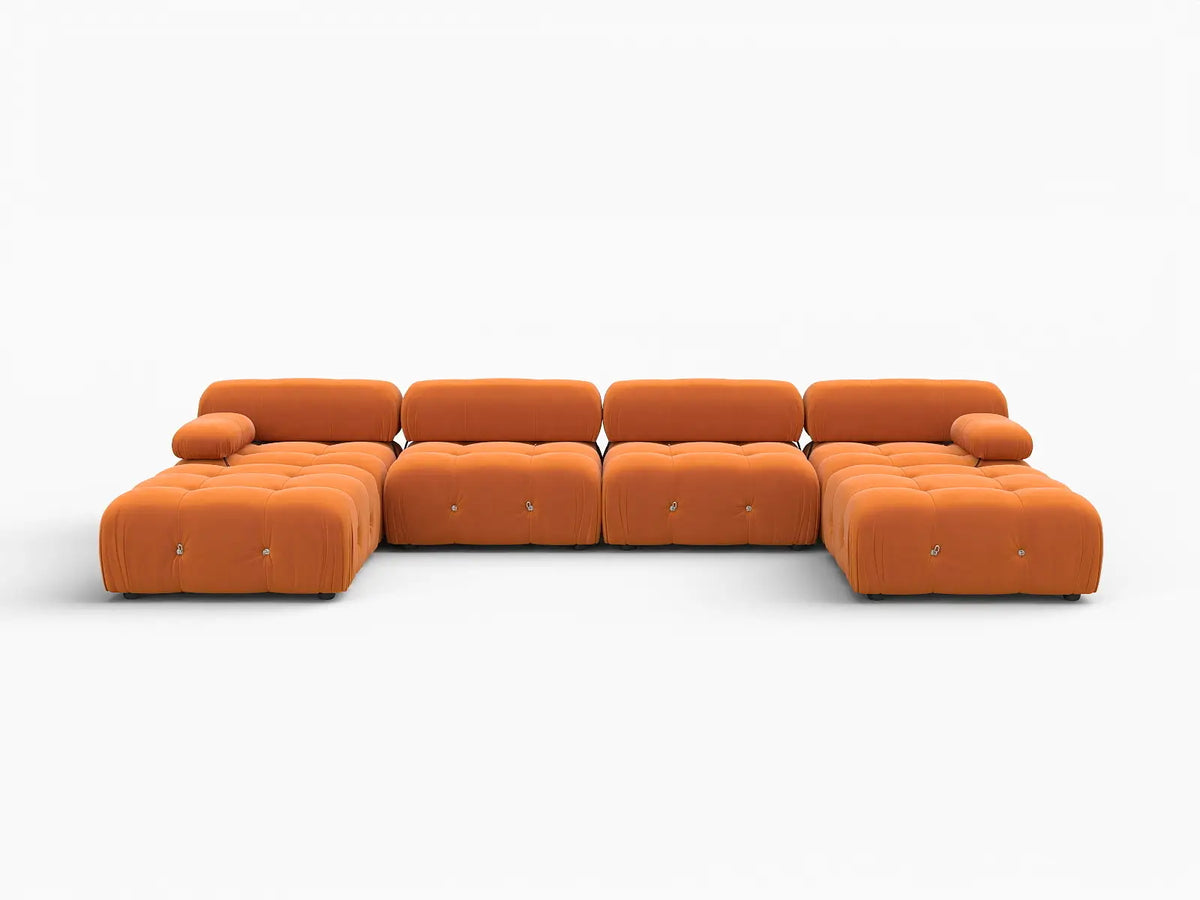 Éther Orange 4-Seater U-Shaped Sectionals | 6-Piece (includes 2 ottomans), Velvet Fabric, Fixed Upholstery