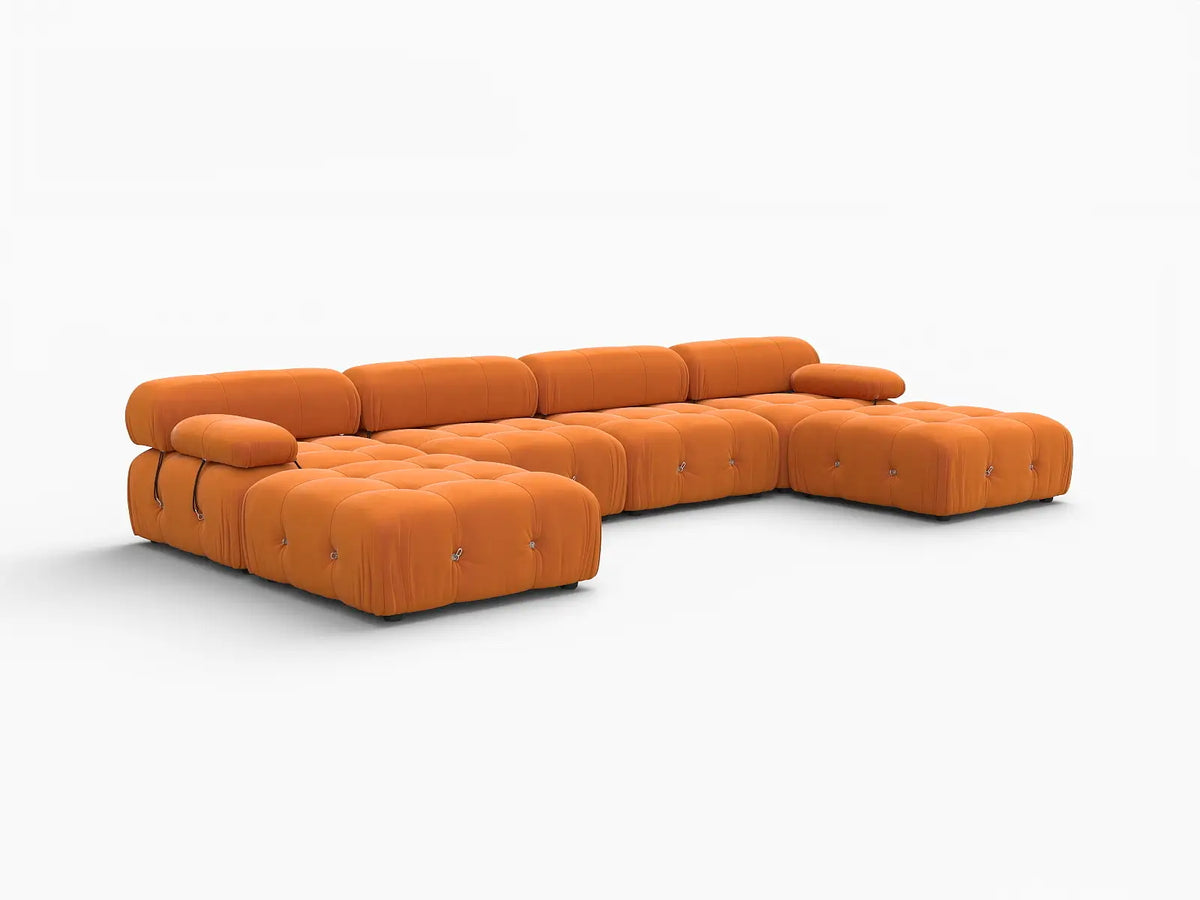 Éther Orange 4-Seater U-Shaped Sectionals | 6-Piece (includes 2 ottomans), Velvet Fabric, Fixed Upholstery