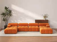 Éther Orange 4-Seater U-Shaped Sectionals | 6-Piece (includes 2 ottomans), Velvet Fabric, Fixed Upholstery