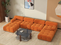 Éther Orange 4-Seater U-Shaped Sectionals | 6-Piece (includes 2 ottomans), Velvet Fabric, Fixed Upholstery