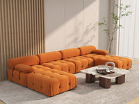 Éther Orange 4-Seater U-Shaped Sectionals | 6-Piece (includes 2 ottomans), Velvet Fabric, Fixed Upholstery