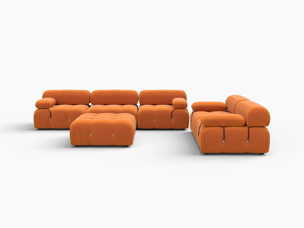 Éther Orange 5-Seater Sofa Sets | 6-Piece (includes 1 ottoman), Velvet Fabric, Fixed Upholstery
