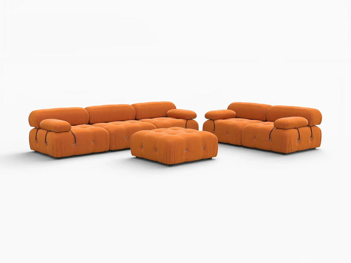 Éther Orange 5-Seater Sofa Sets | 6-Piece (includes 1 ottoman), Velvet Fabric, Fixed Upholstery