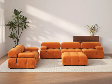 Éther Orange 5-Seater Sofa Sets | 6-Piece (includes 1 ottoman), Velvet Fabric, Fixed Upholstery
