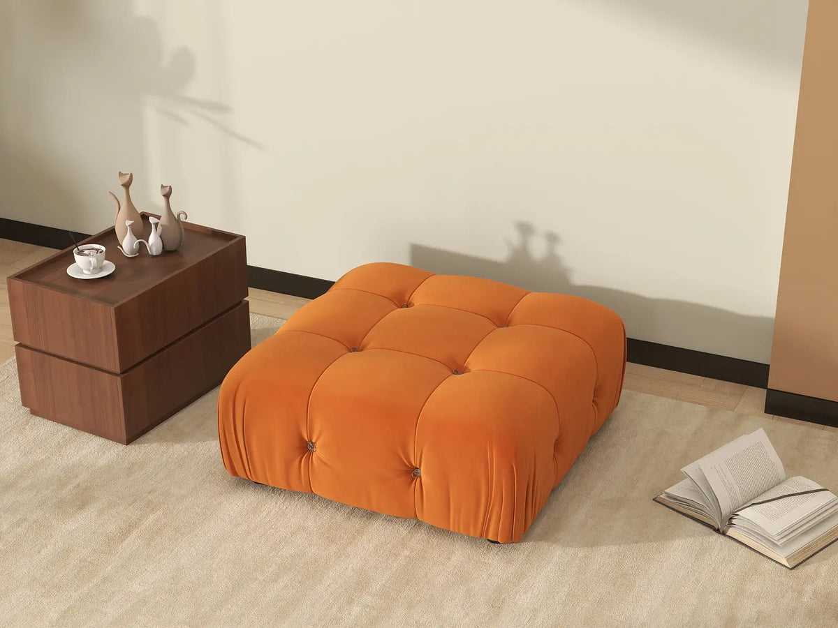 Éther Orange Ottomans | 1-Piece (includes 1 ottoman), Velvet Fabric, Fixed Upholstery