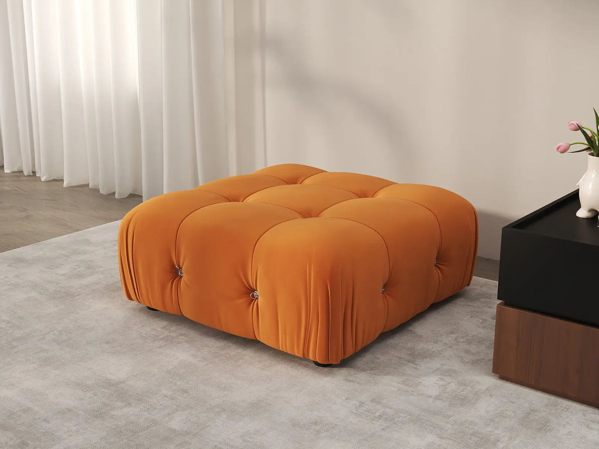 Éther Orange Ottomans | 1-Piece (includes 1 ottoman), Velvet Fabric, Fixed Upholstery