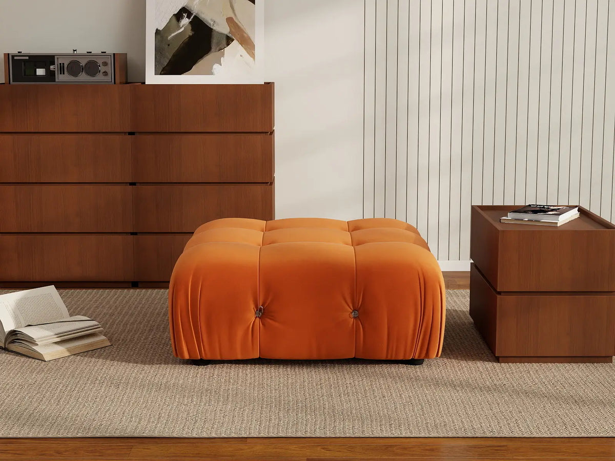 Éther Orange Ottomans | 1-Piece (includes 1 ottoman), Velvet Fabric, Fixed Upholstery