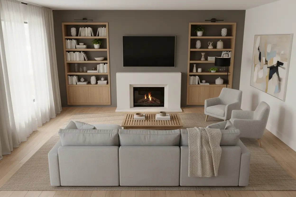 Fireplace and TV Centered Arrangement for Rectangle Living Areas