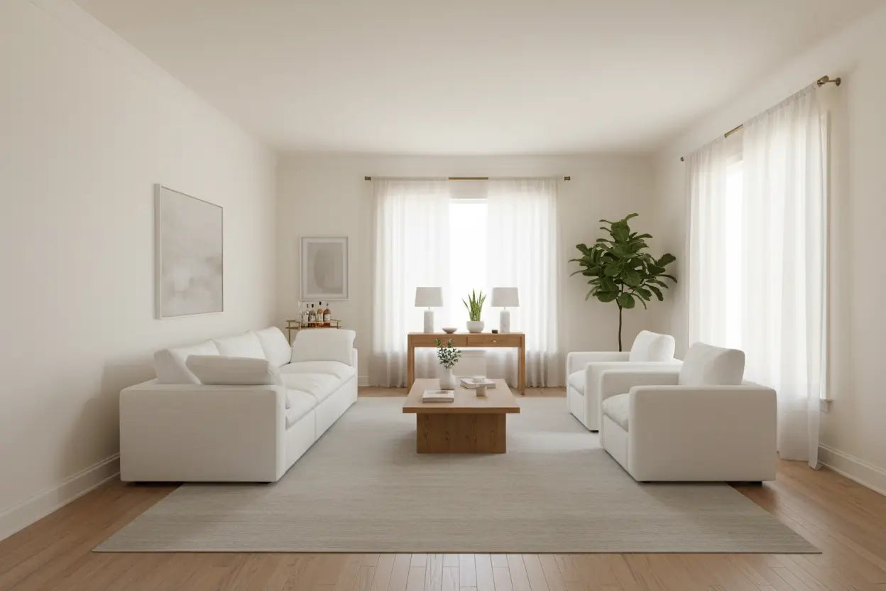 Floating Furniture Arrangement to Enhance Rectangle Living Spaces