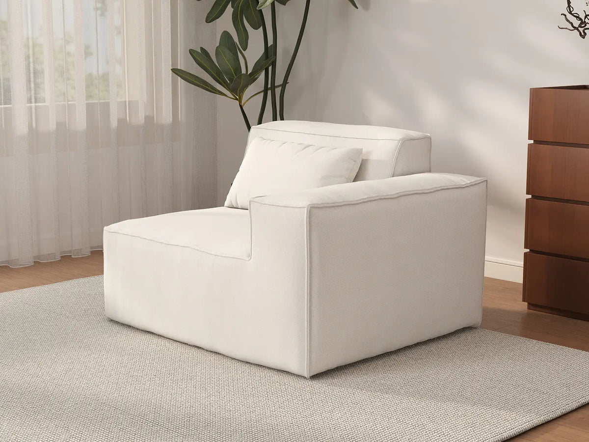 Forma Beige 1-Seater Single Sofa | 1-Piece, Cloud Velvet Fabric, Fixed Upholstery