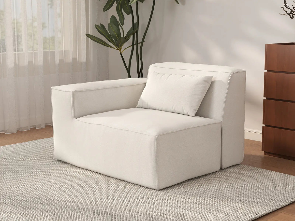 Forma Beige 1-Seater Single Sofa | 1-Piece, Cloud Velvet Fabric, Fixed Upholstery