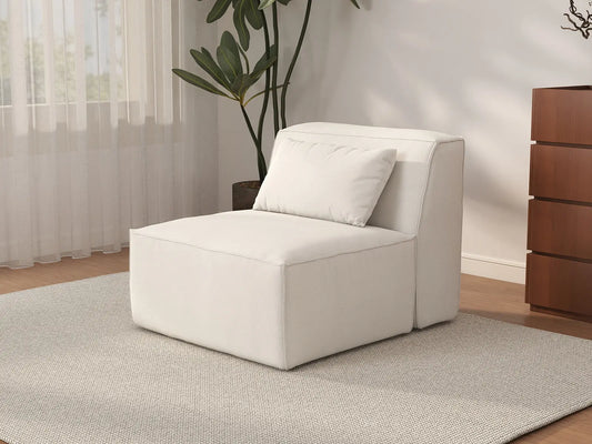 Forma Beige 1-Seater Single Sofa | 1-Piece, Cloud Velvet Fabric, Fixed Upholstery