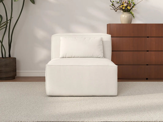 Forma Beige 1-Seater Single Sofa | 1-Piece, Cloud Velvet Fabric, Fixed Upholstery