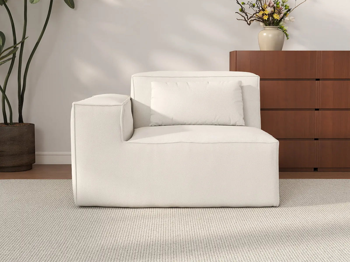 Forma Beige 1-Seater Single Sofa | 1-Piece, Cloud Velvet Fabric, Fixed Upholstery