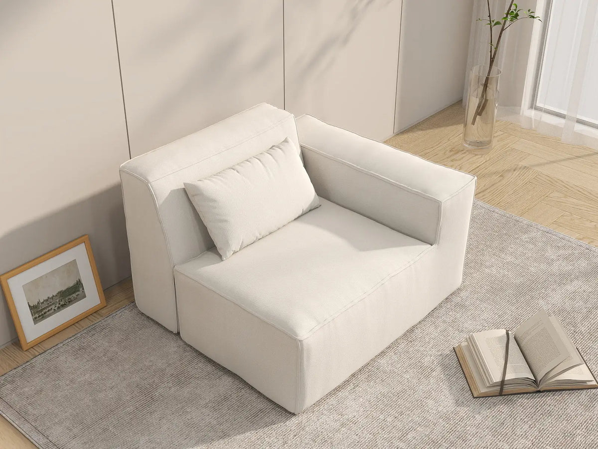 Forma Beige 1-Seater Single Sofa | 1-Piece, Cloud Velvet Fabric, Fixed Upholstery