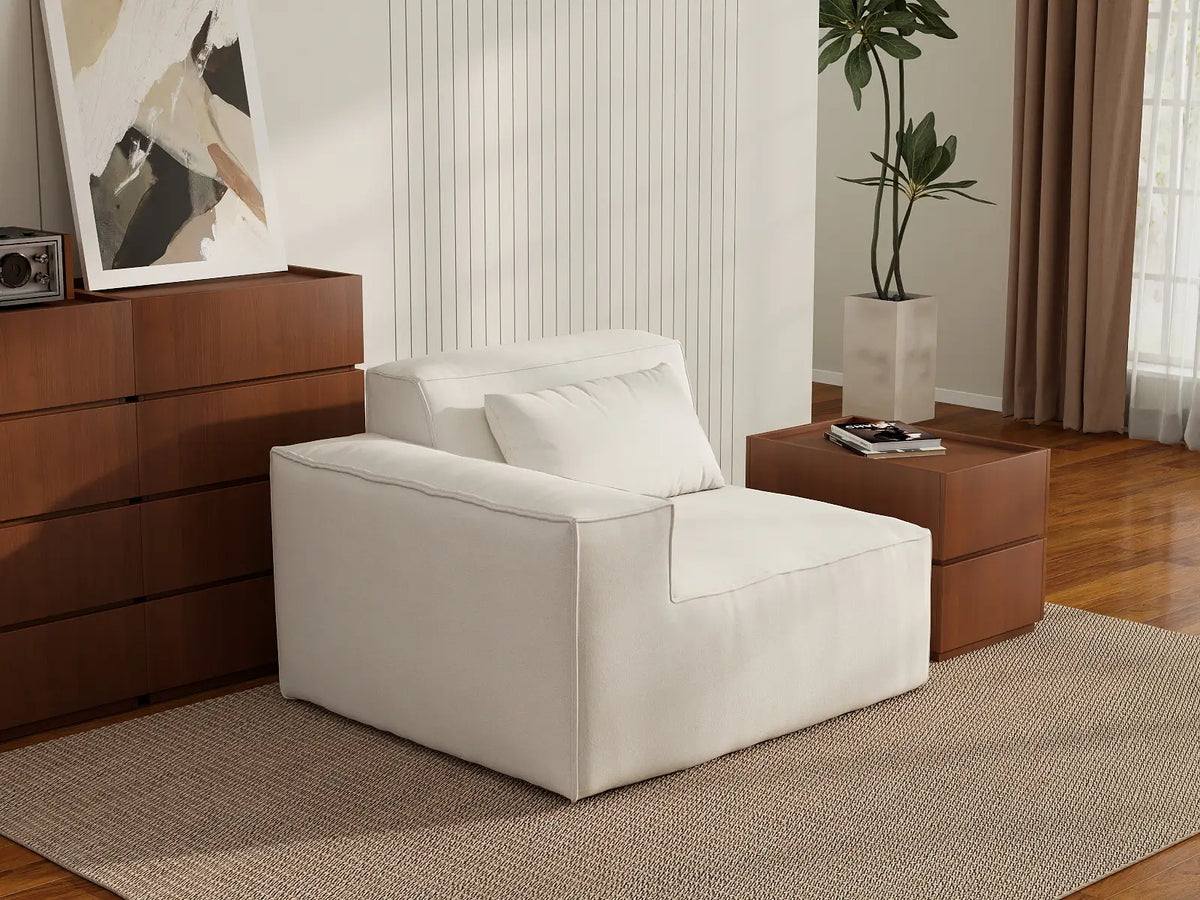 Forma Beige 1-Seater Single Sofa | 1-Piece, Cloud Velvet Fabric, Fixed Upholstery