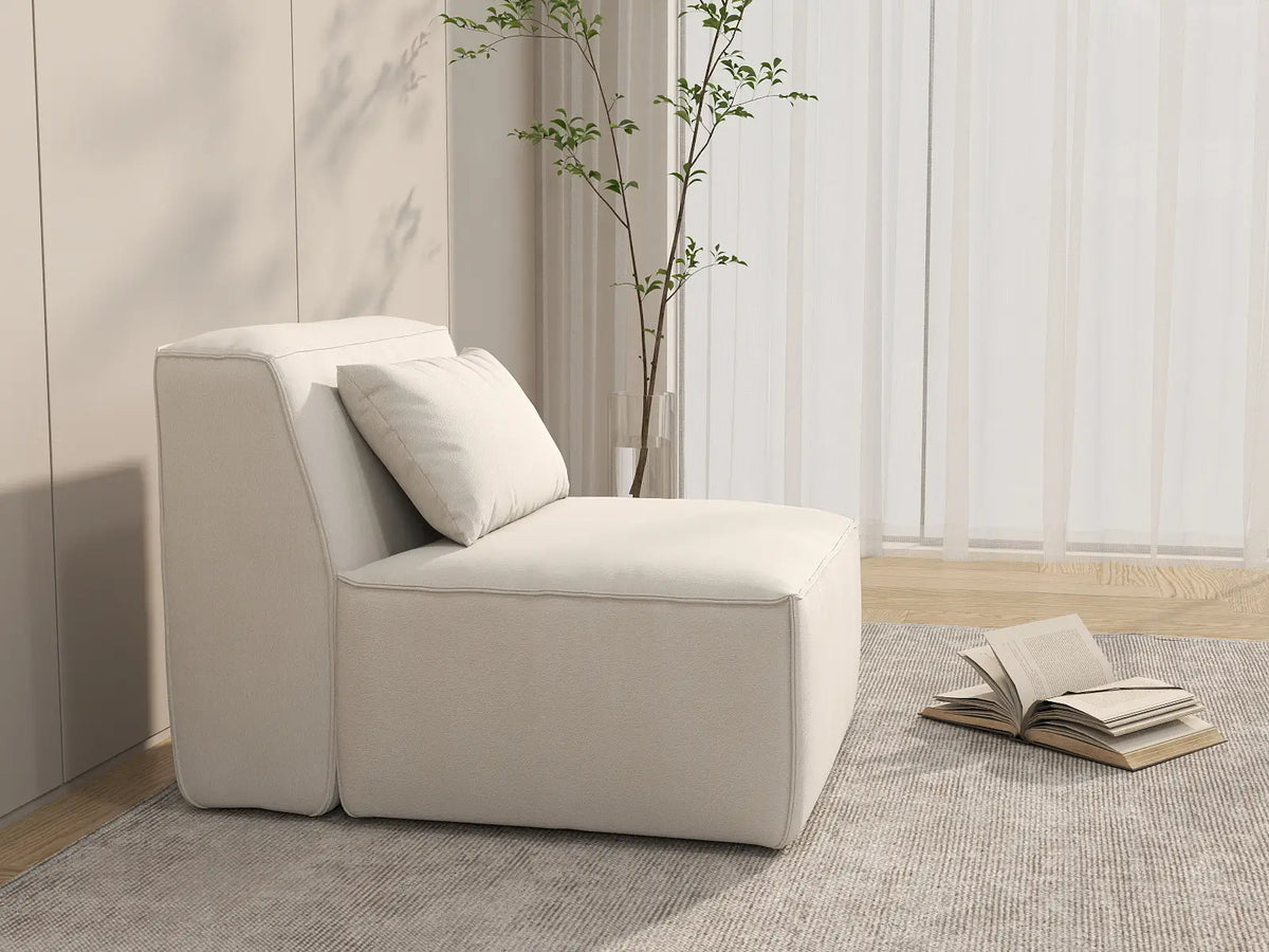 Sofá modular individual Matrix de 1 plaza, color beige | 1 pieza, tela Cloud Velvet, para espacios pequeños
