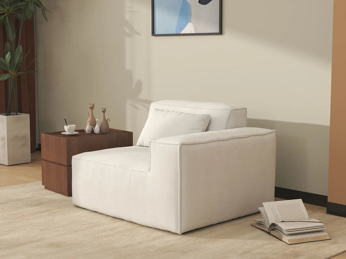 Forma Beige 1-Seater Single Sofa | 1-Piece, Cloud Velvet Fabric, Fixed Upholstery
