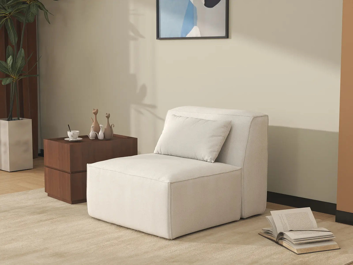 Sofá modular individual Matrix de 1 plaza, color beige | 1 pieza, tela Cloud Velvet, para espacios pequeños