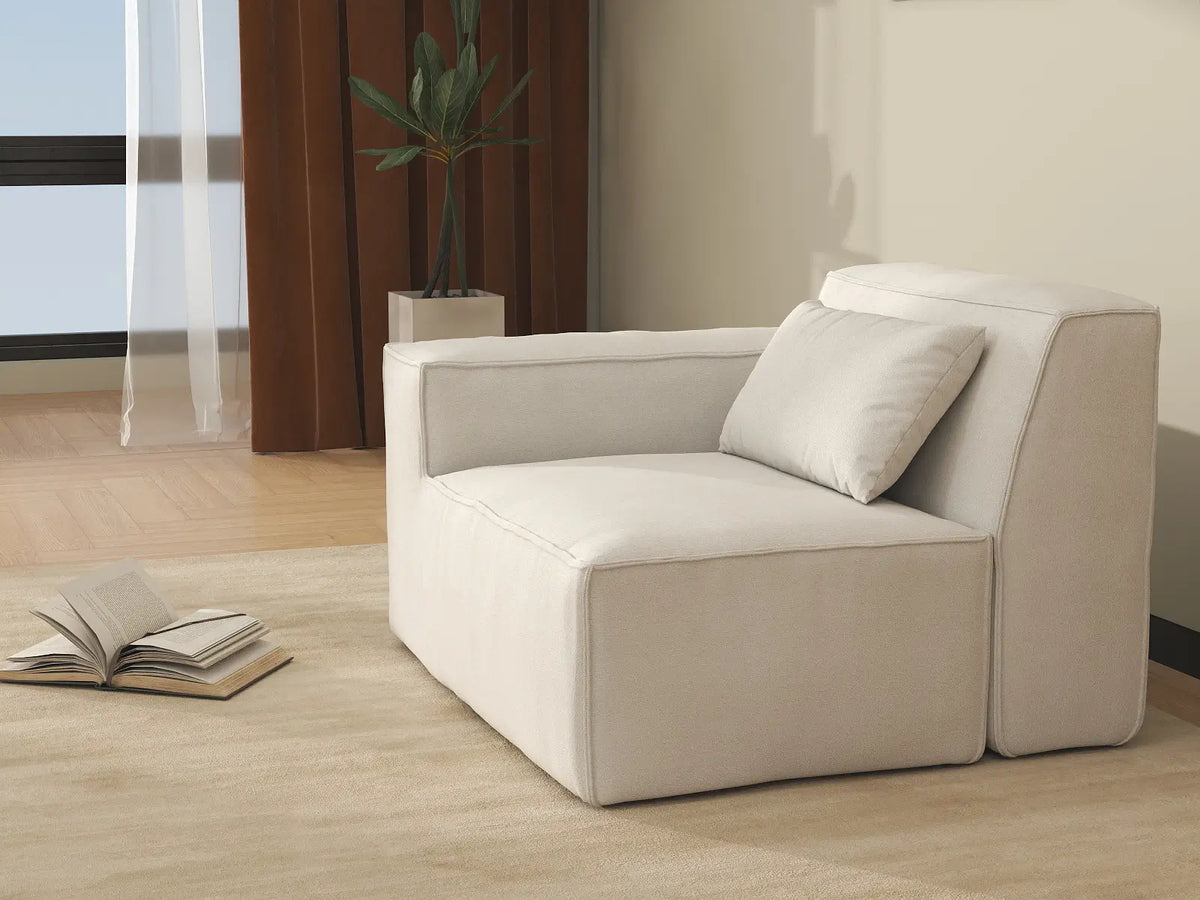 Forma Beige 1-Seater Single Sofa | 1-Piece, Cloud Velvet Fabric, Fixed Upholstery
