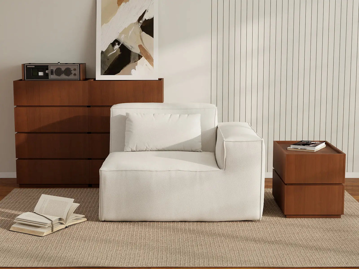 Forma Beige 1-Seater Single Sofa | 1-Piece, Cloud Velvet Fabric, Fixed Upholstery