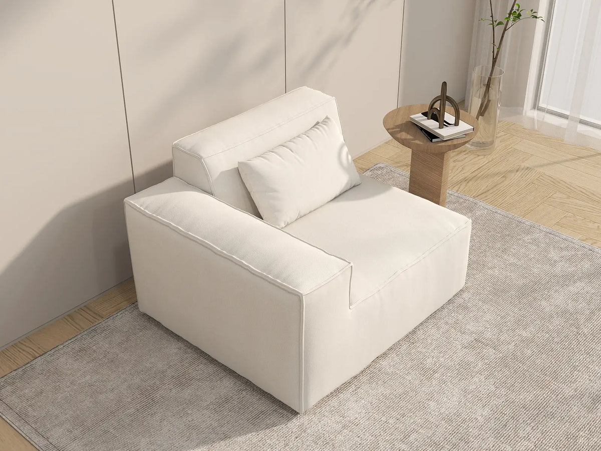 Forma Beige 1-Seater Single Sofa | 1-Piece, Cloud Velvet Fabric, Fixed Upholstery