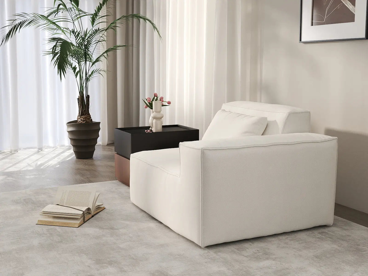 Forma Beige 1-Seater Single Sofa | 1-Piece, Cloud Velvet Fabric, Fixed Upholstery