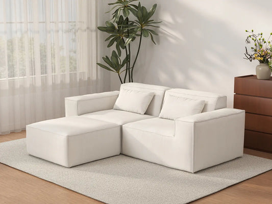 Forma Beige 2-Seater Chaise Sectionals | 3-Piece (includes 1 ottoman), Cloud Velvet Fabric, Fixed Upholstery