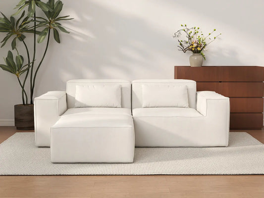 Forma Beige 2-Seater Chaise Sectionals | 3-Piece (includes 1 ottoman), Cloud Velvet Fabric, Fixed Upholstery