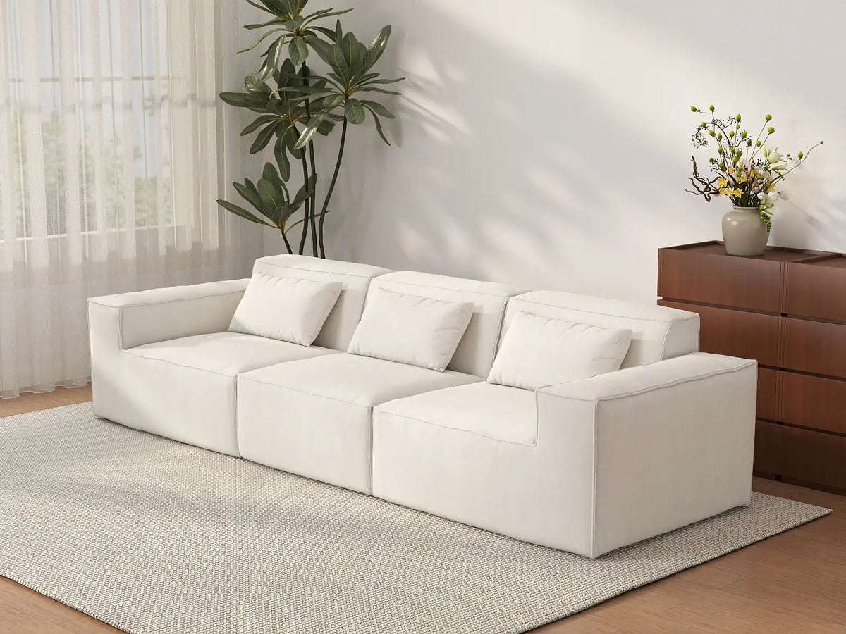 Forma Beige 3-Seater Couch Sectionals | 3-Piece, Cloud Velvet Fabric, Fixed Upholstery