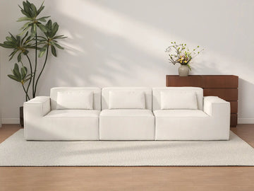 Forma Beige 3-Seater Couch Sectionals | 3-Piece, Cloud Velvet Fabric, Fixed Upholstery