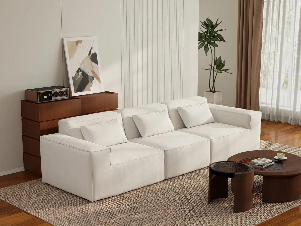 Forma Beige 3-Seater Couch Sectionals | 3-Piece, Cloud Velvet Fabric, Fixed Upholstery