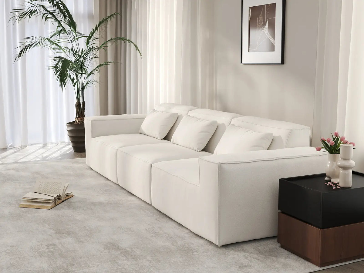 Forma Beige 3-Seater Couch Sectionals | 3-Piece, Cloud Velvet Fabric, Fixed Upholstery