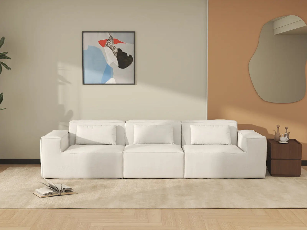 Forma Beige 3-Seater Couch Sectionals | 3-Piece, Cloud Velvet Fabric, Fixed Upholstery