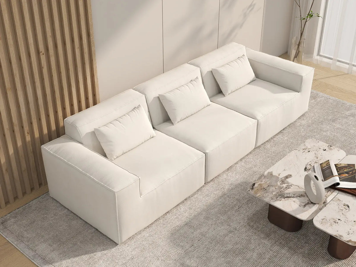 Forma Beige 3-Seater Couch Sectionals | 3-Piece, Cloud Velvet Fabric, Fixed Upholstery