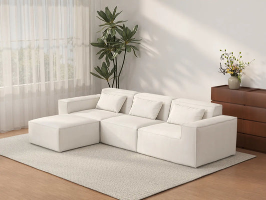 Forma Beige 3-Seater L-Shaped Sectionals | 4-Piece (includes 1 ottoman), Cloud Velvet Fabric, Fixed Upholstery