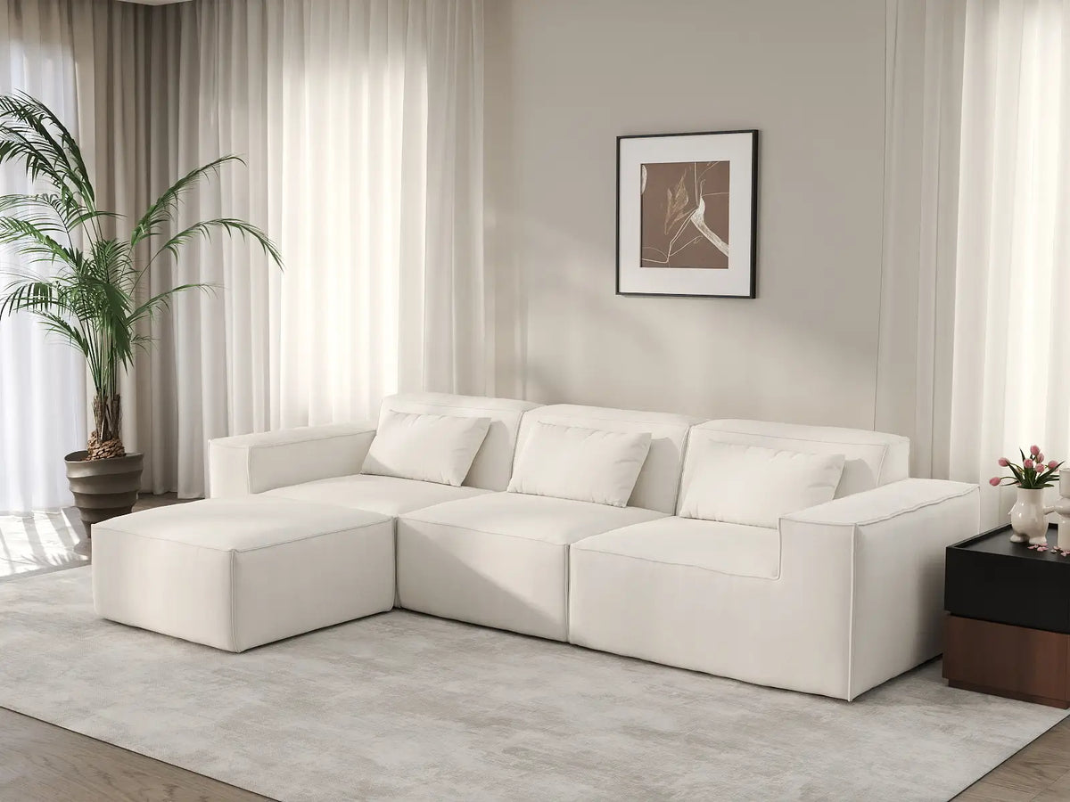 Forma Beige 3-Seater L-Shaped Sectionals | 4-Piece (includes 1 ottoman), Cloud Velvet Fabric, Fixed Upholstery