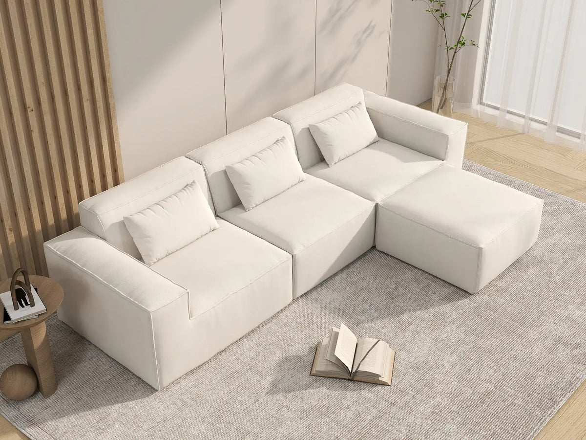 Forma Beige 3-Seater L-Shaped Sectionals | 4-Piece (includes 1 ottoman), Cloud Velvet Fabric, Fixed Upholstery