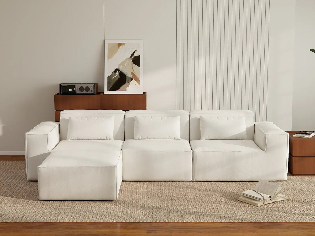 Forma Beige 3-Seater L-Shaped Sectionals | 4-Piece (includes 1 ottoman), Cloud Velvet Fabric, Fixed Upholstery