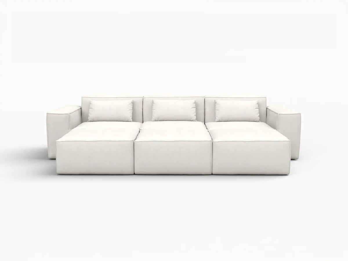 Forma Beige 3-Seater Pit Sectionals | 6-Piece (includes 3 ottomans), Cloud Velvet Fabric, Fixed Upholstery