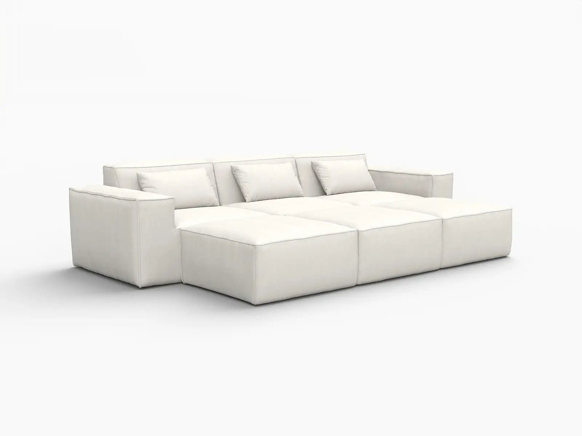 Forma Beige 3-Seater Pit Sectionals | 6-Piece (includes 3 ottomans), Cloud Velvet Fabric, Fixed Upholstery