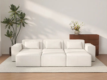 Forma Beige 3-Seater Pit Sectionals | 6-Piece (includes 3 ottomans), Cloud Velvet Fabric, Fixed Upholstery