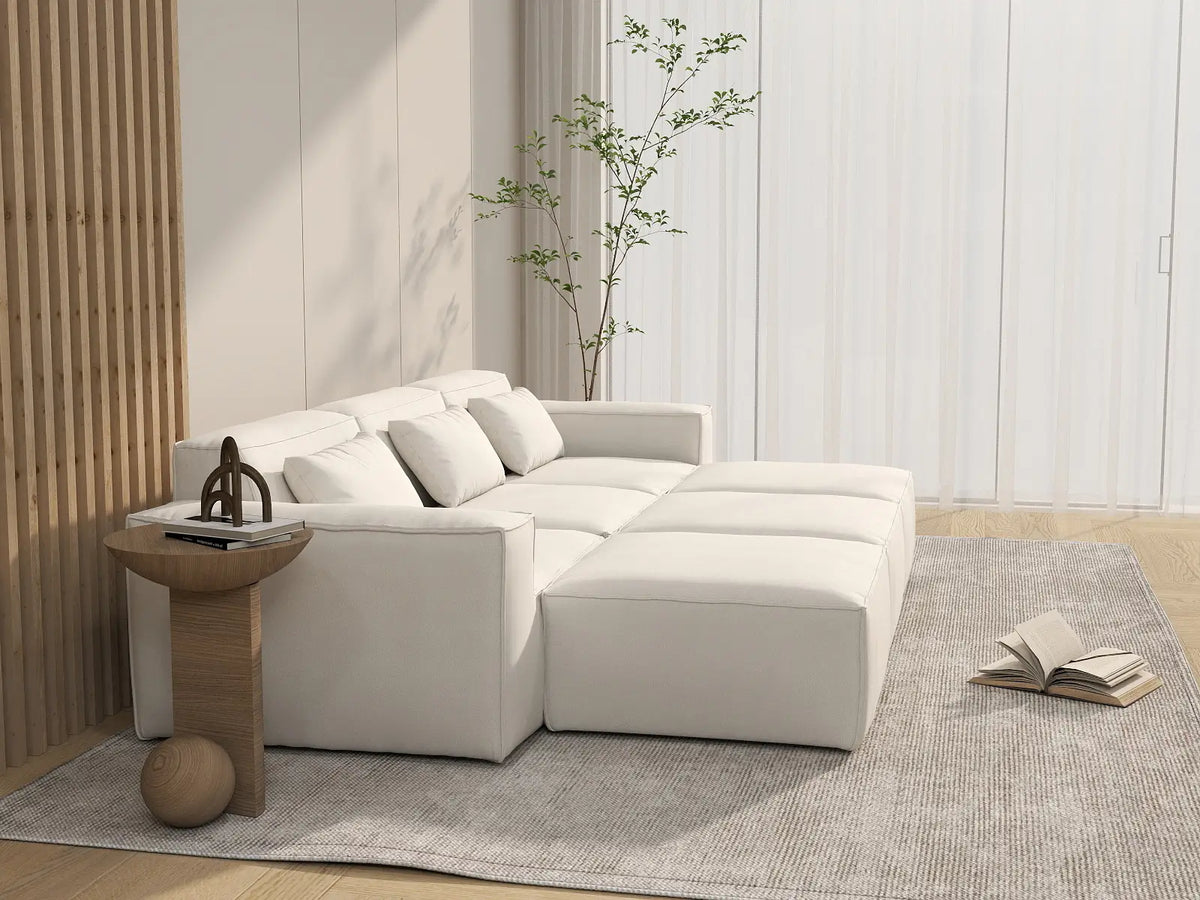 Forma Beige 3-Seater Pit Sectionals | 6-Piece (includes 3 ottomans), Cloud Velvet Fabric, Fixed Upholstery