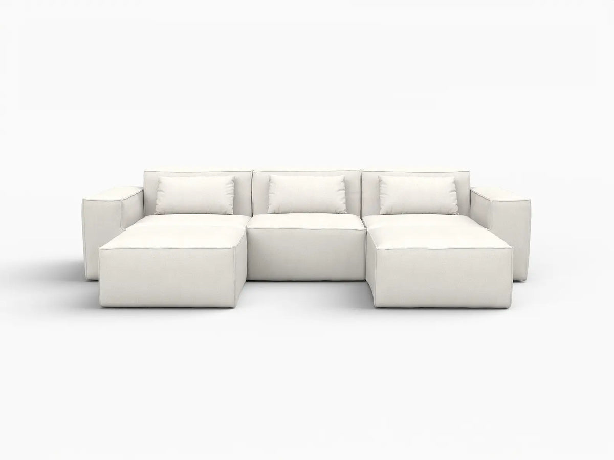 Forma Beige 3-Seater U-Shaped Sectionals | 5-Piece (includes 2 ottomans), Cloud Velvet Fabric, Fixed Upholstery