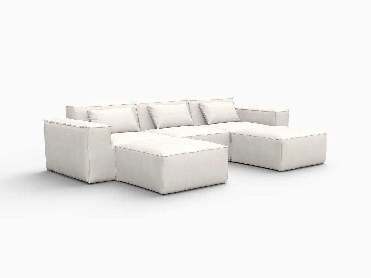 Forma Beige 3-Seater U-Shaped Sectionals | 5-Piece (includes 2 ottomans), Cloud Velvet Fabric, Fixed Upholstery