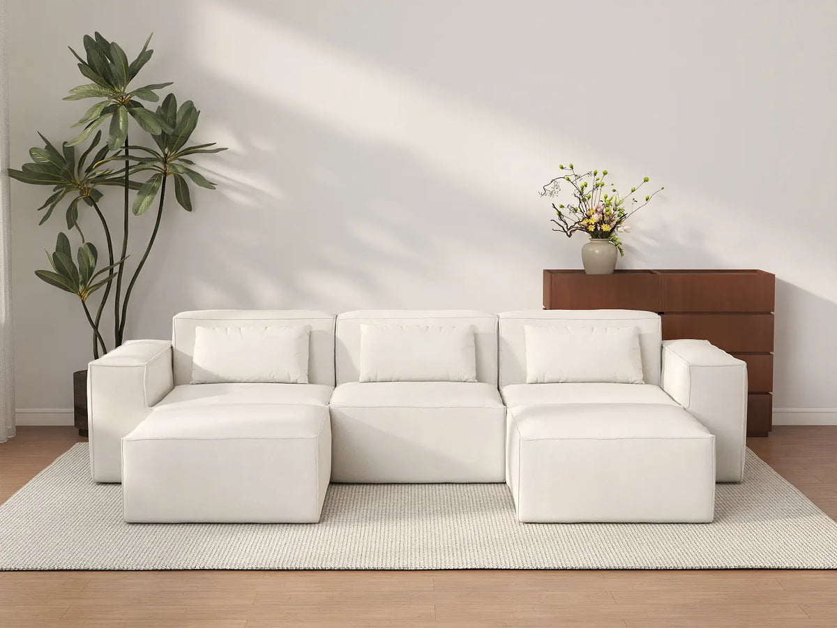 Forma Beige 3-Seater U-Shaped Sectionals | 5-Piece (includes 2 ottomans), Cloud Velvet Fabric, Fixed Upholstery