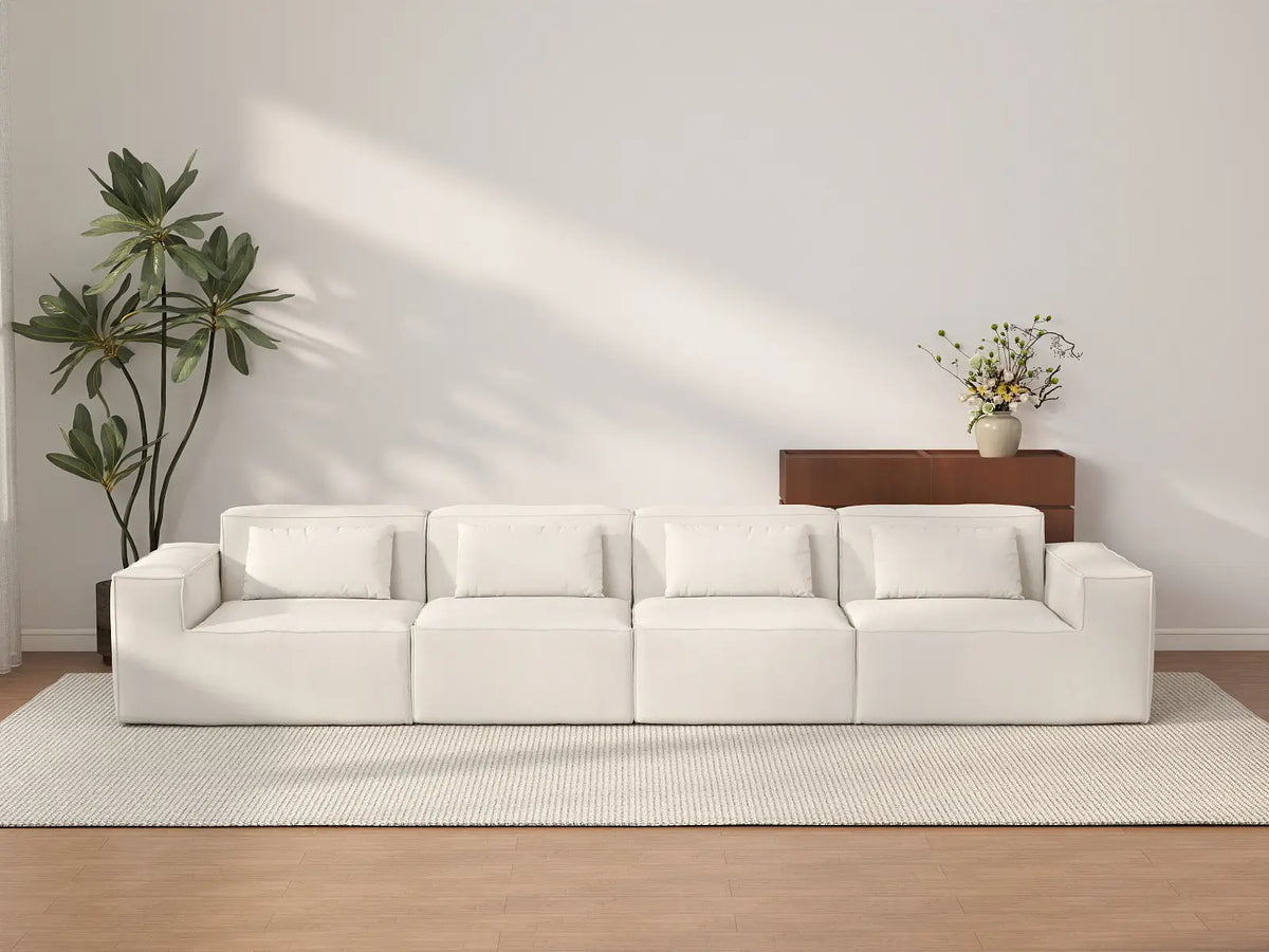 Forma Beige 4-Seater Couch Sectionals | 4-Piece, Cloud Velvet Fabric, Fixed Upholstery